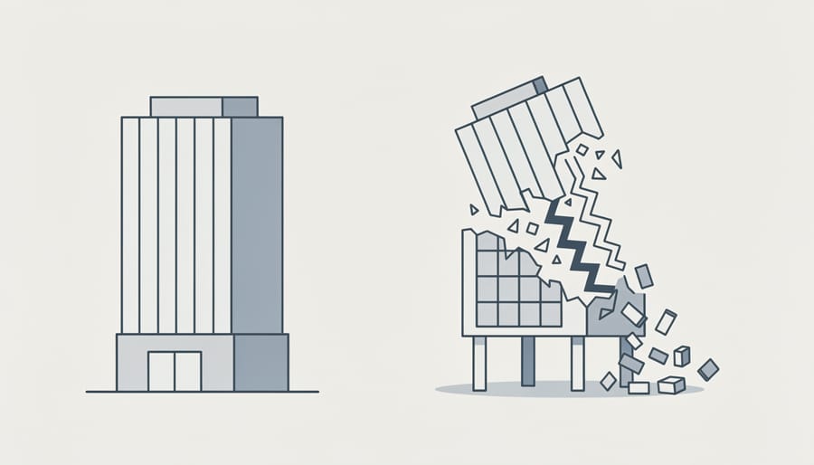 Deteriorating sustainable architecture building representing damage from shortcuts