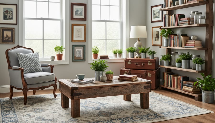 Vintage upcycled dresser styled with mismatched ceramic vases in a modern living space